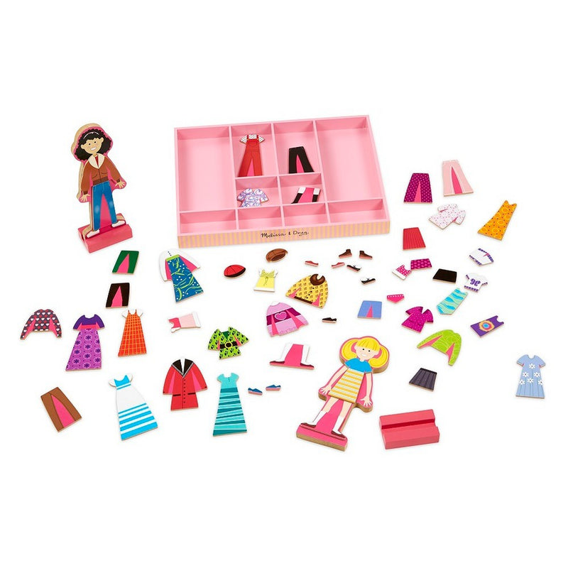 Melissa & Doug Abby and Emma Deluxe Magnetic Wooden Dress-Up Dolls Play Set (55+pc)