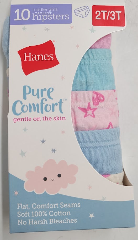 Hanes Toddler Girls' 10pk Pure Comfort Hipster Underwear 2T-3T