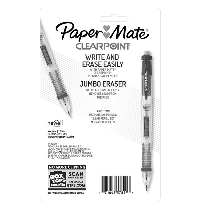 Paper Mate 3pk #2 Mechanical Pencils with Lead/Eraser Refill ClearPoint Color Barrels .7mm