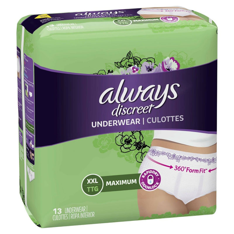 Always Discreet Incontinence & Postpartum Incontinence Underwear for Women - Maximum - XXL - 13ct