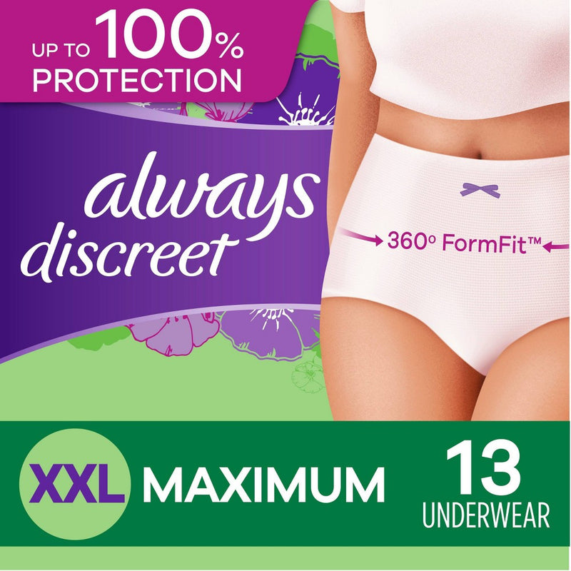 Always Discreet Incontinence & Postpartum Incontinence Underwear for Women - Maximum - XXL - 13ct