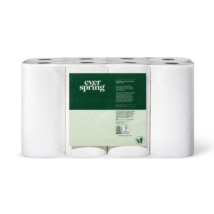 100% Recycled Paper Towels - 8 Rolls - Everspring