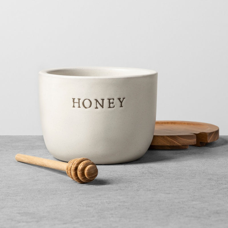 Stoneware Honey Pot with Acacia Wood Dipper and Lid - Hearth & Hand with Magnolia