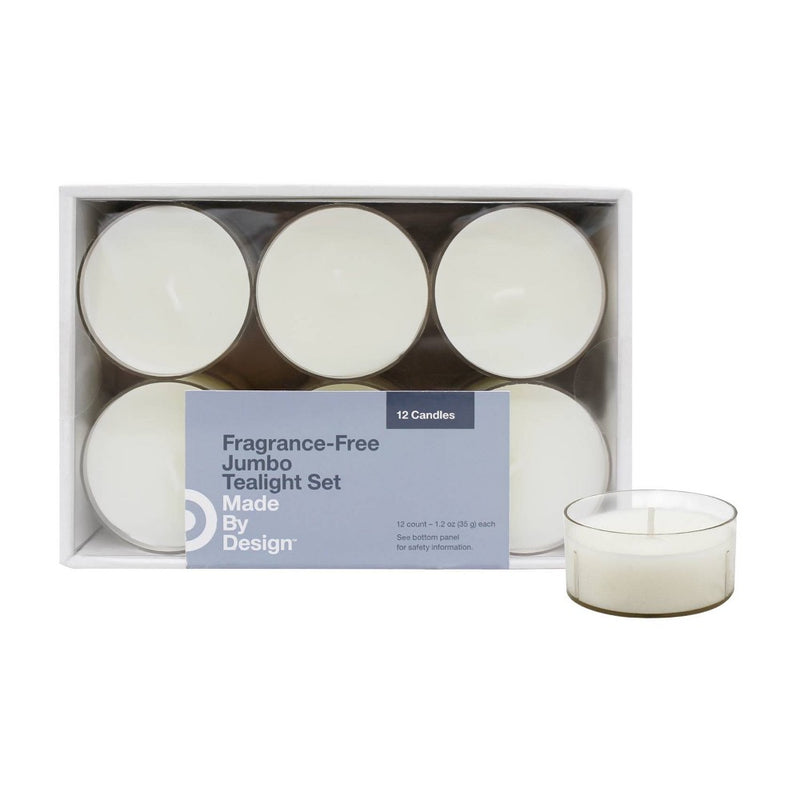 1" 12pk Unscented Jumbo Tealight Candles White - Made By Design