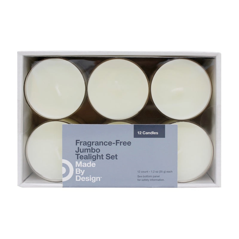 1" 12pk Unscented Jumbo Tealight Candles White - Made By Design
