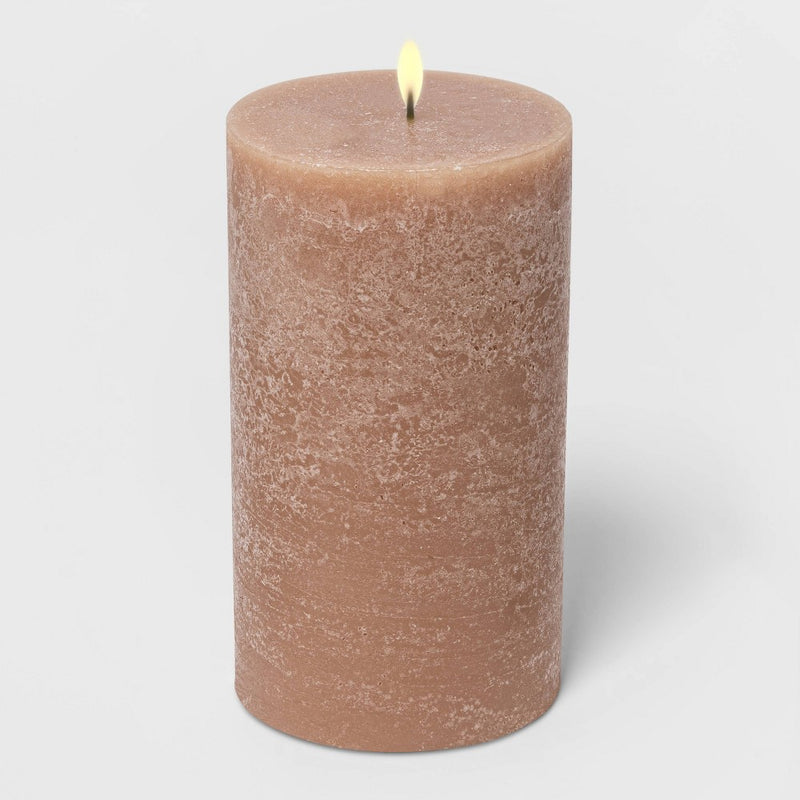 7" x 4" Pillar Ashwood and Palo Santo Candle Tan - Threshold