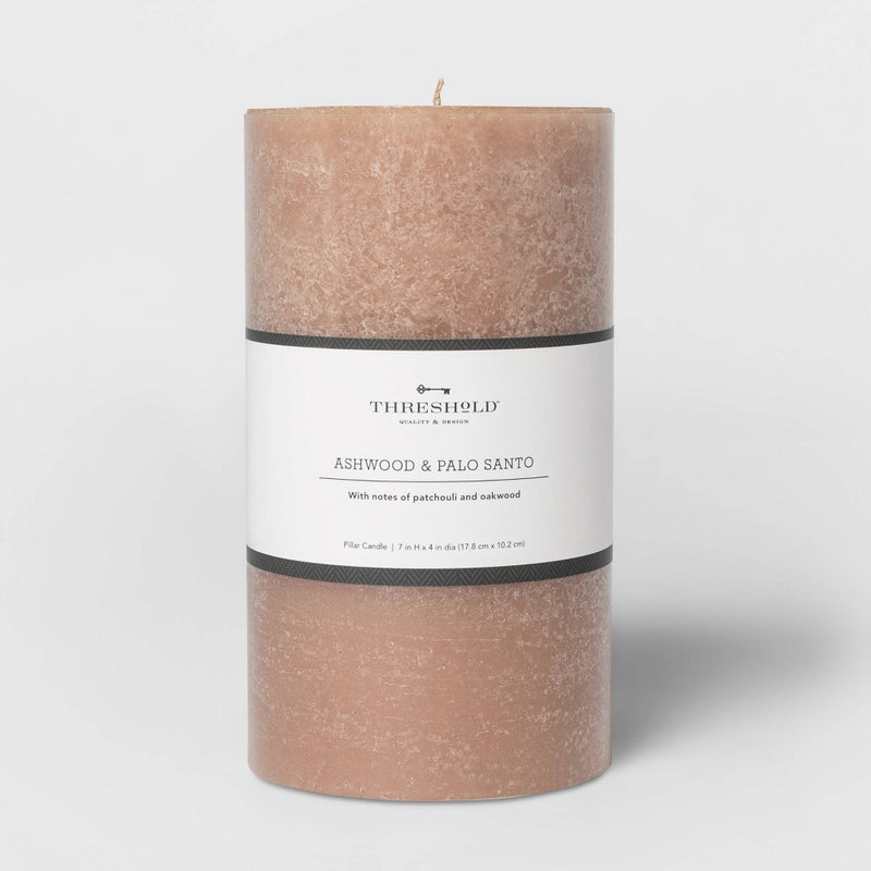 7" x 4" Pillar Ashwood and Palo Santo Candle Tan - Threshold