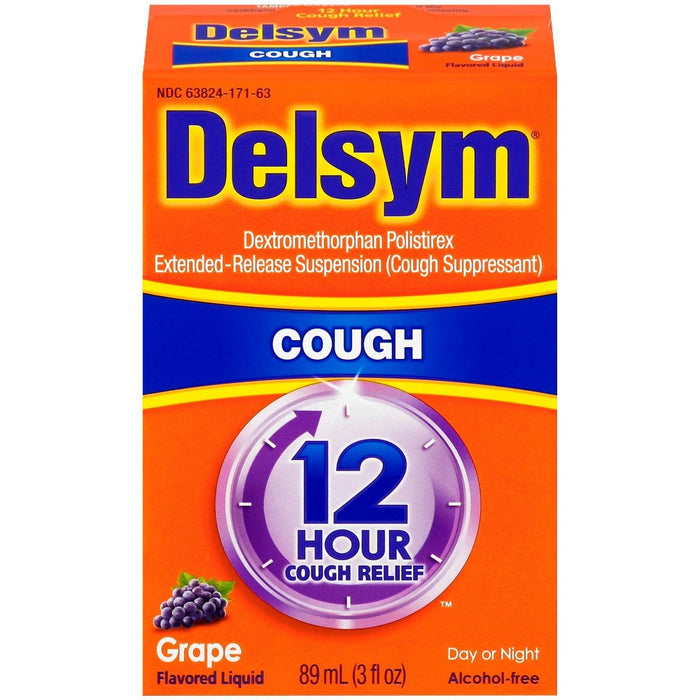 Delsym 12 Hr Cough Relief Liquid - Dextromethorphan - Grape - 3 fl oz