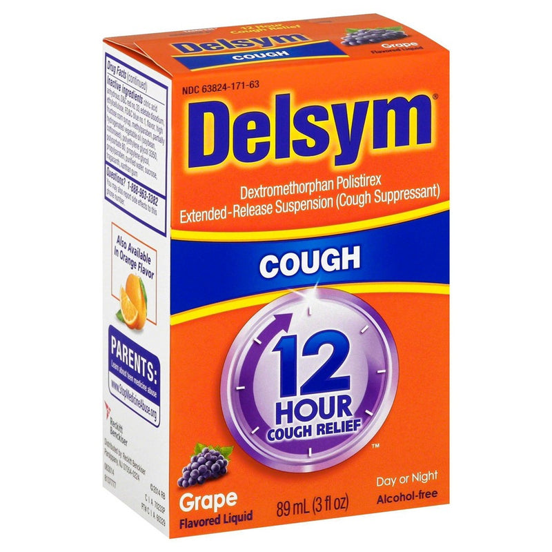 Delsym 12 Hr Cough Relief Liquid - Dextromethorphan - Grape - 3 fl oz