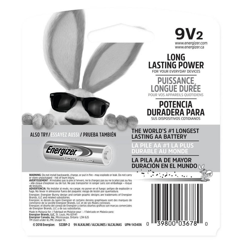 Energizer 2pk MAX Alkaline 9V Batteries