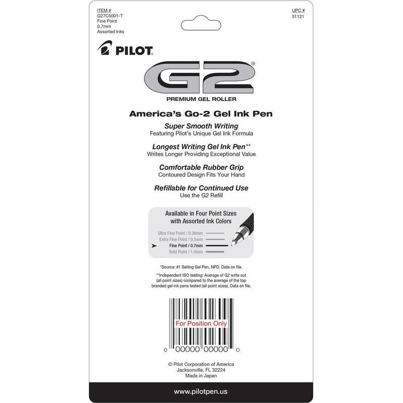 Pilot 5ct G2 Premium Retractable Gel Pens Fine Point 0.7mm