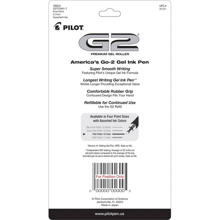 Pilot 5ct G2 Premium Retractable Gel Pens Fine Point 0.7mm