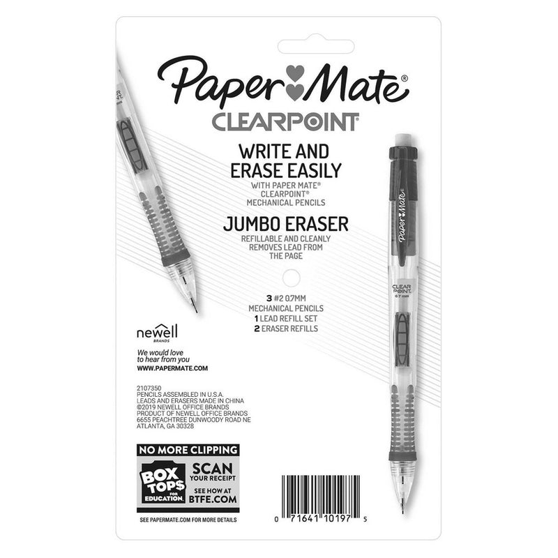 3pk #2 Mechanical Pencils with Lead/Eraser Refill ClearPoint Black Barrels .7mm - PaperMate