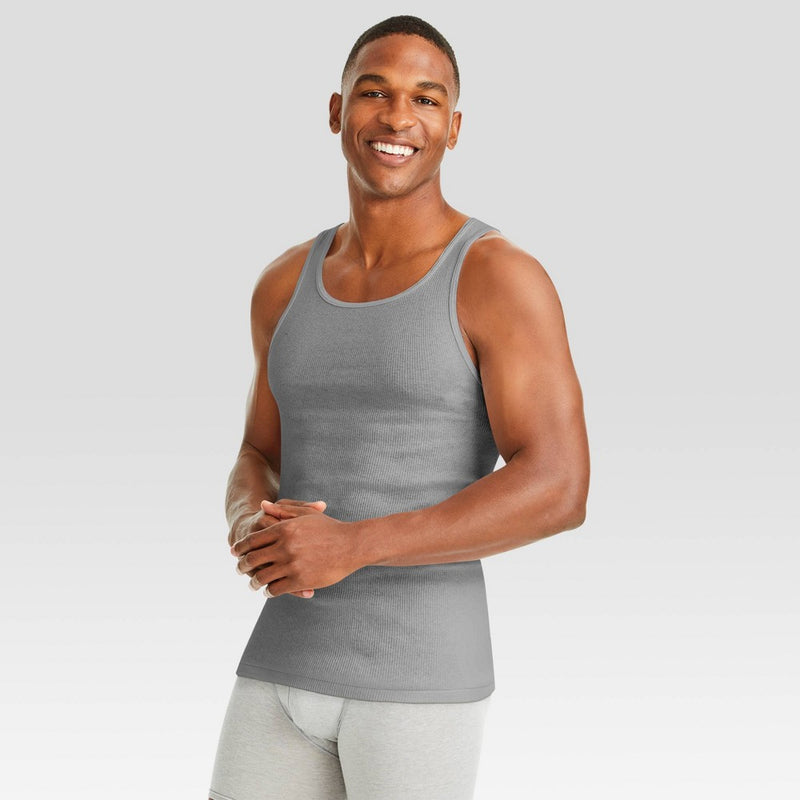 Hanes Men's 6pk Red Label Tank Top Dyed A-Shirt - Gray/Black M