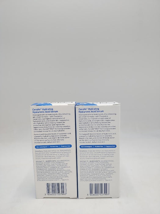 LOT OF 2 Cerave Hydrating Hyaluronic Acid Face Serum - 30ml LOT OF 2
