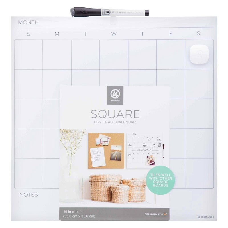 U Brands 14" Square Dry Erase Calendar Board