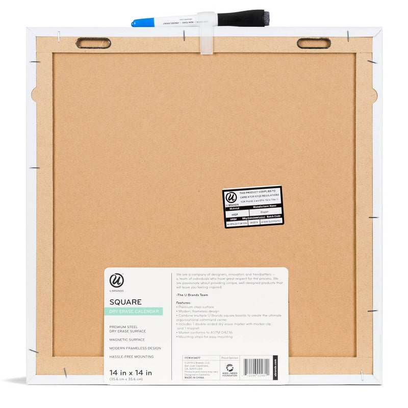 U Brands 14" Square Dry Erase Calendar Board