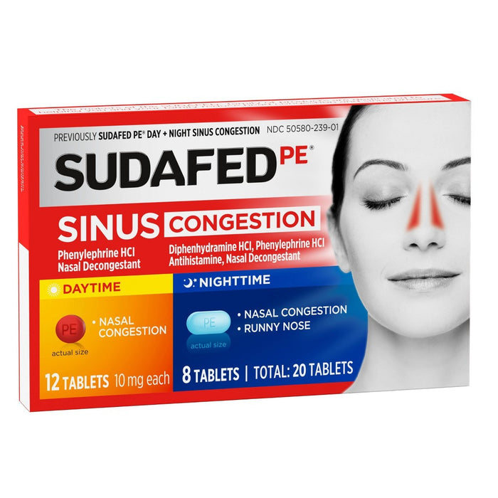 Sudafed PE Day + Night Maximum Strength Sinus Decongestant Tablets - 20ct