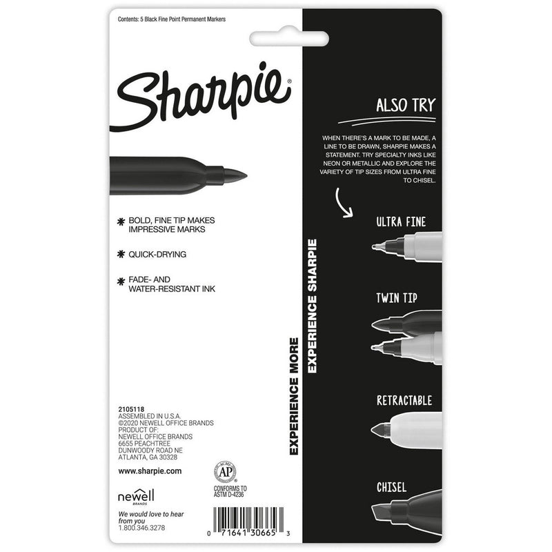Sharpie 5pk Permanent Marker Fine Tip Black