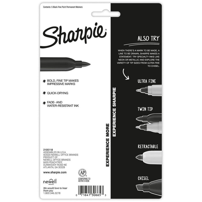 Sharpie 5pk Permanent Marker Fine Tip Black