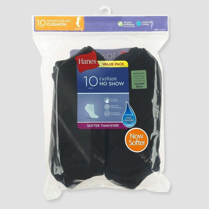 Hanes Women's 10pk No Show Socks - Black 5-9