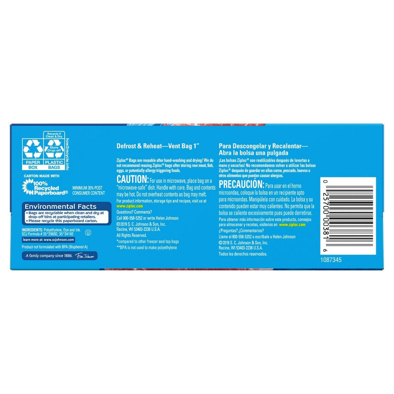 Ziploc Freezer Quart Bags with Grip 'n Seal Technology - 38ct025700003816