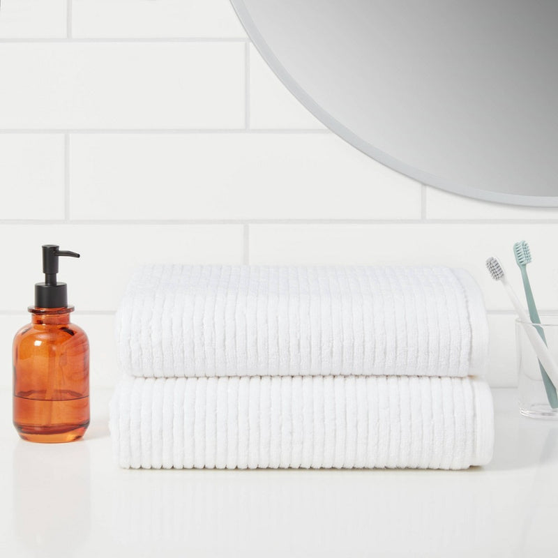 2pk Quick Dry Ribbed Bath Towel Set White - Threshold