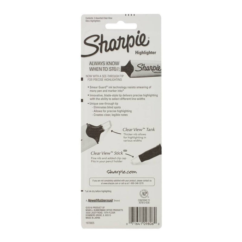 3pk Highlighters Clearview Fine Chisel Tip Multicolor - Sharpie