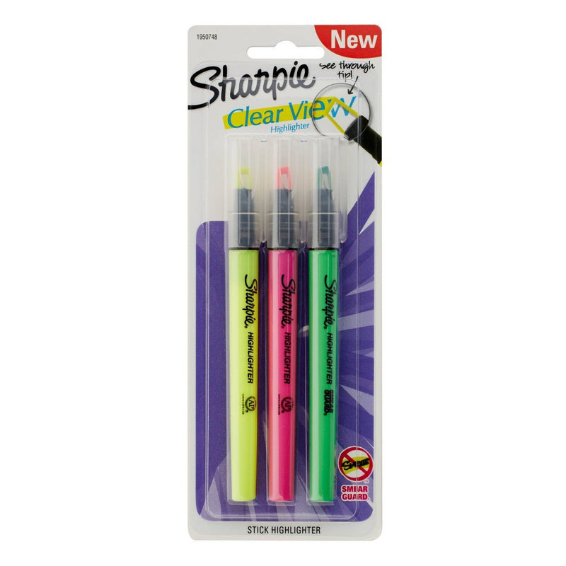 3pk Highlighters Clearview Fine Chisel Tip Multicolor - Sharpie