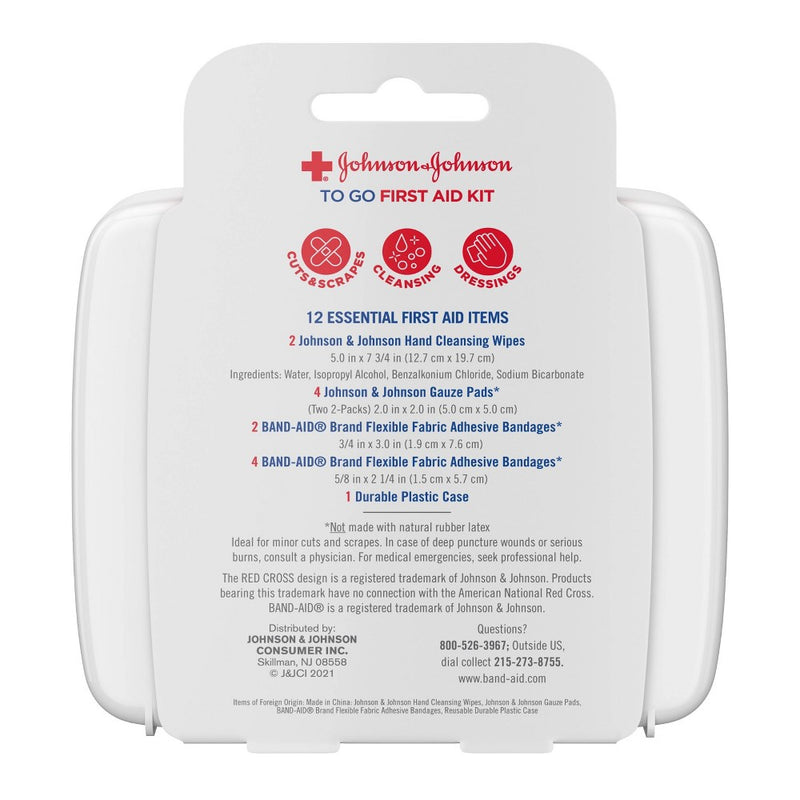Johnson & Johnson First Aid To Go! Portable Mini Travel Kit - 12pc+
