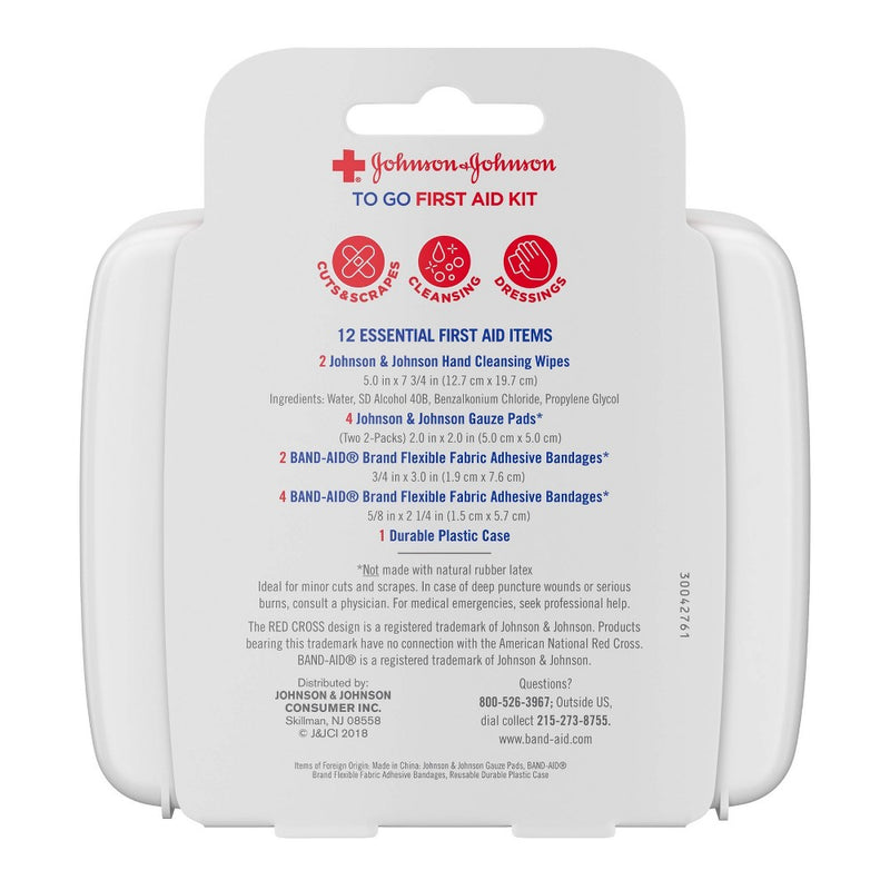 Johnson & Johnson First Aid To Go! Portable Mini Travel Kit - 12pc+