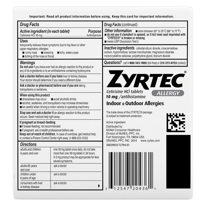 Zyrtec 24 Hour Allergy Relief Tablets - Cetirizine HCl - 30ct