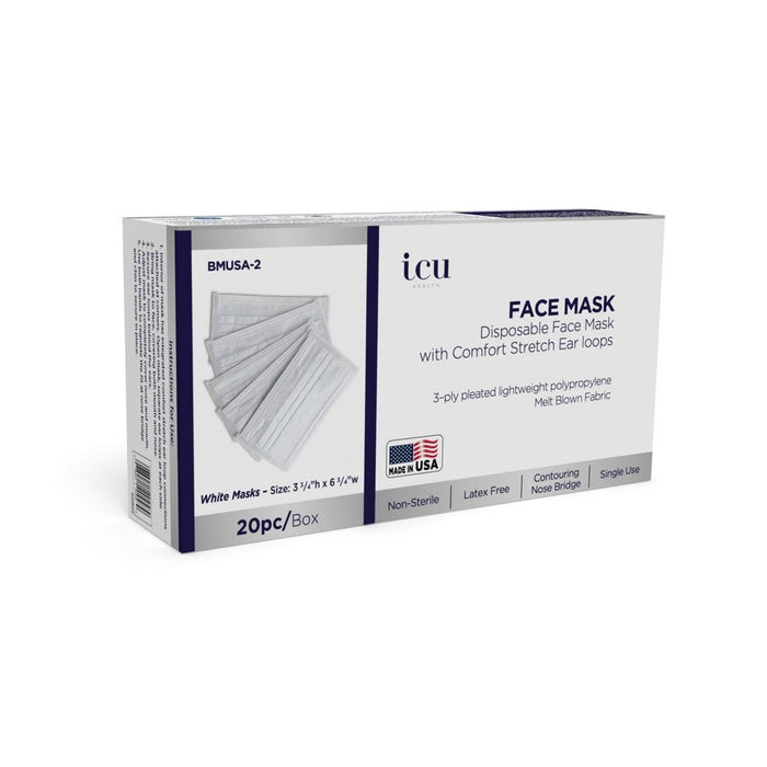 ICU Health Non-Medical Disposable Face Mask with Comfort Stretch Ear Loops - White - 20ct