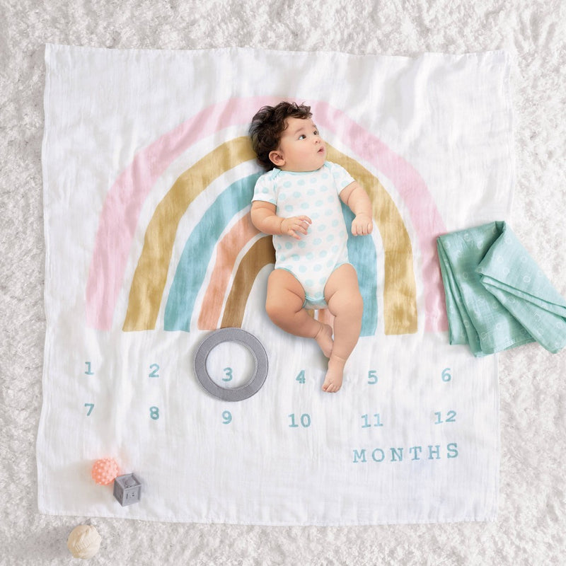 Muslin Blanket with Felt Frame Rainbow - Cloud Island
