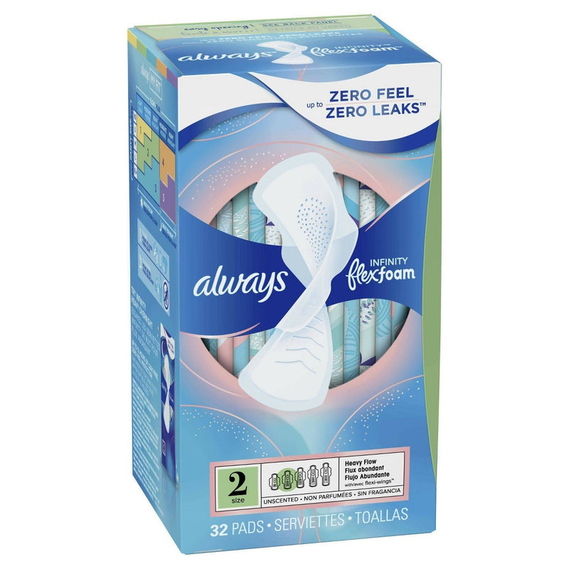 Always Infinity FlexFoam Pads for Women - Size 2 - Super Absorbency - Unscented - 32ct