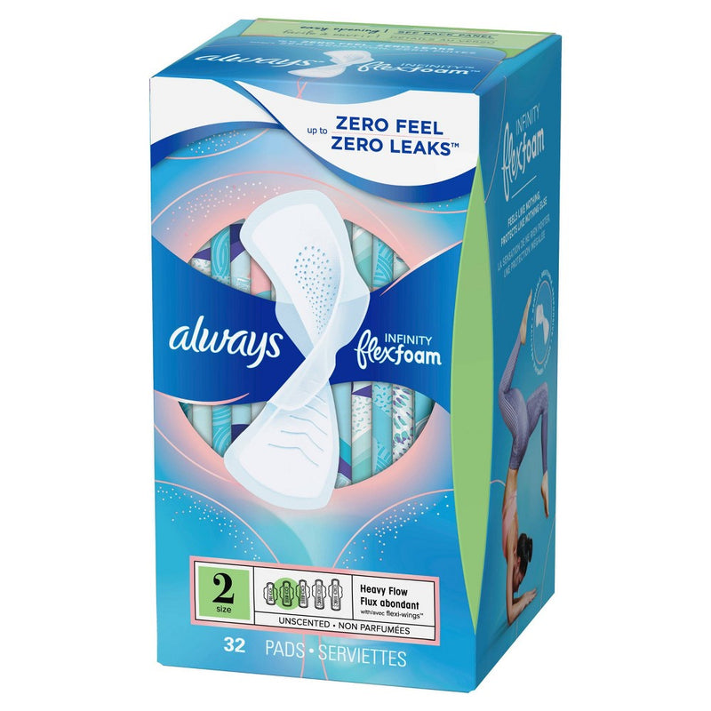 Always Infinity FlexFoam Pads for Women - Size 2 - Super Absorbency - Unscented - 32ct
