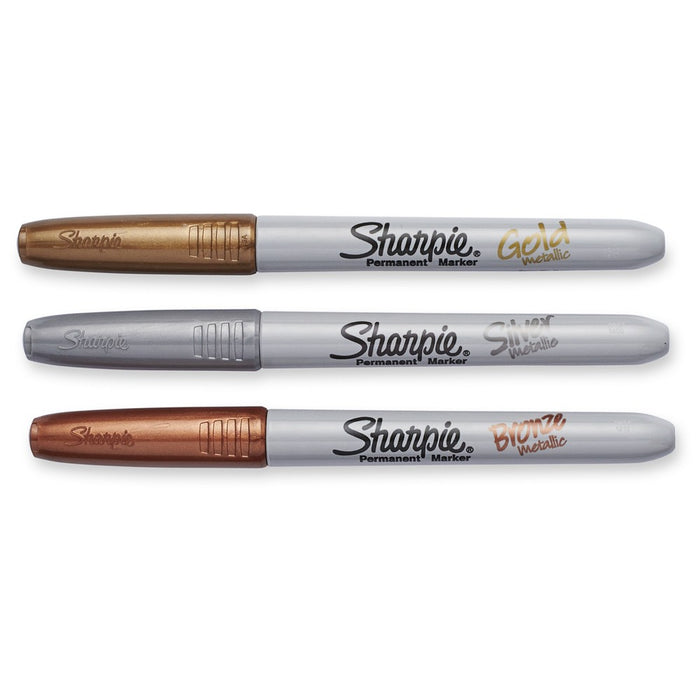 3pk Permanent Marker Metallic Fine Tip Gold/Silver/Bronze - Sharpie