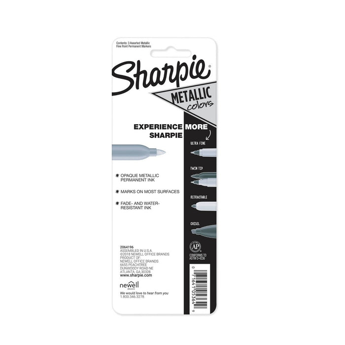 3pk Permanent Marker Metallic Fine Tip Gold/Silver/Bronze - Sharpie