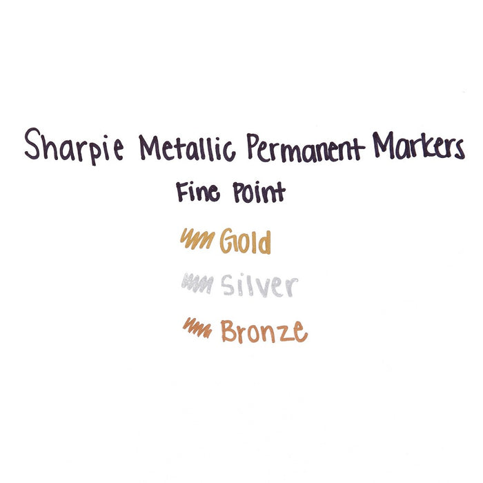 3pk Permanent Marker Metallic Fine Tip Gold/Silver/Bronze - Sharpie