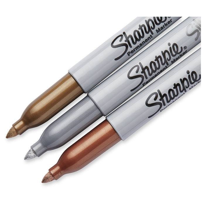 3pk Permanent Marker Metallic Fine Tip Gold/Silver/Bronze - Sharpie