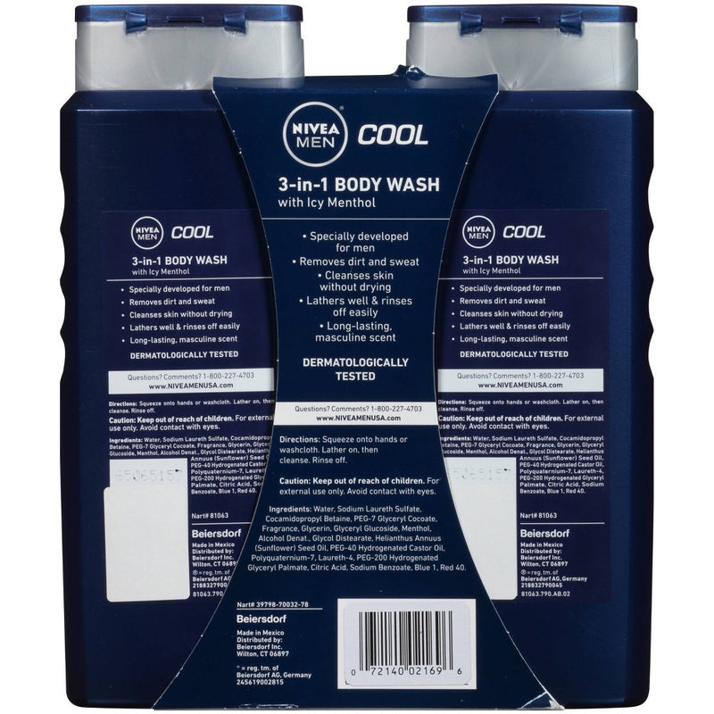 NIVEA Men Cool 3-in-1 Body Wash - 2pk - 16.9oz