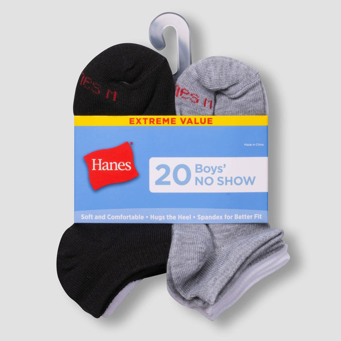 Hanes Boys' 20pk No Show Athletic Socks - Colors May Vary L