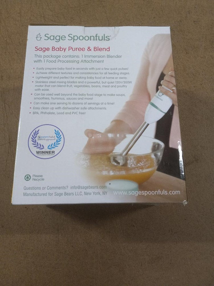 Sage Spoonfuls Puree & Blend Baby Food Immersion Blender & Processor - White