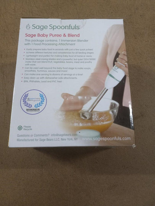 Sage Spoonfuls Puree & Blend Baby Food Immersion Blender & Processor - White