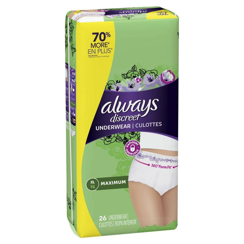 Always Discreet Incontinence & Postpartum Incontinence Underwear for Women - Maximum Protection - XL - 26ct