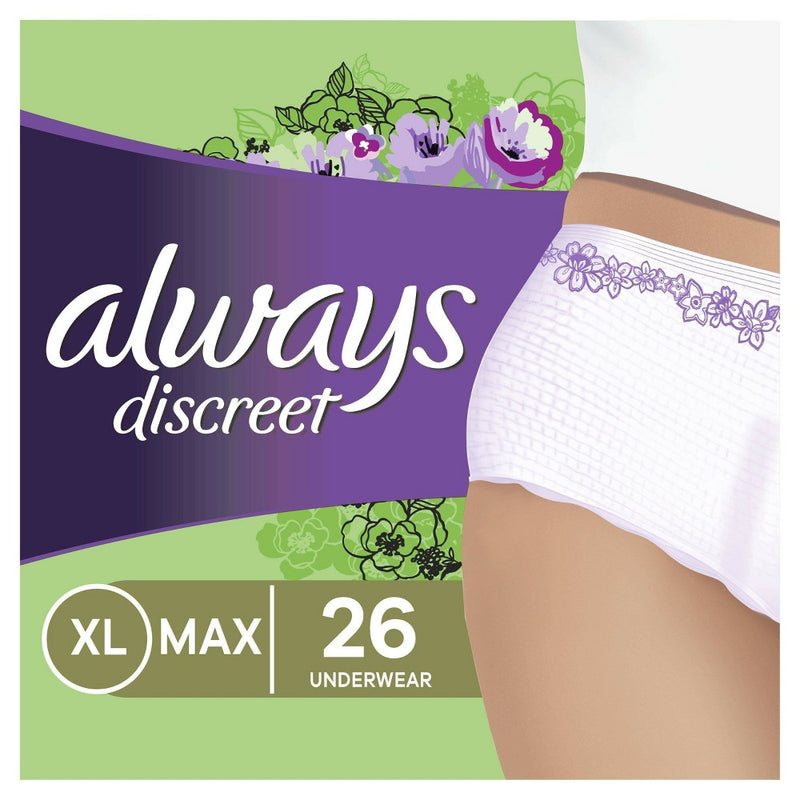 Always Discreet Incontinence & Postpartum Incontinence Underwear for Women - Maximum Protection - XL - 26ct