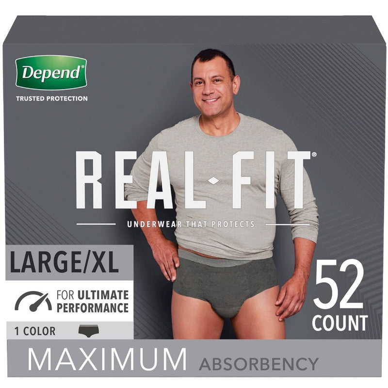 Depend Real Fit Incontinence Underwear for Men - Maximum Absorbency - Large/Extra-Large - Black - 52ct