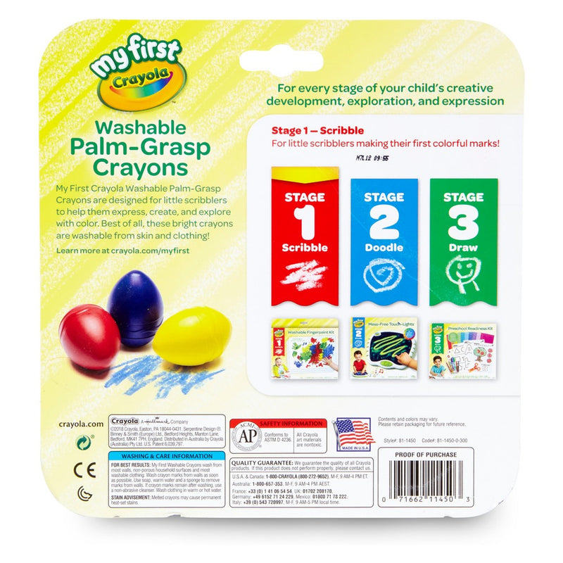 Crayola 3ct Washable Palm Grasp Crayons Stage 1
