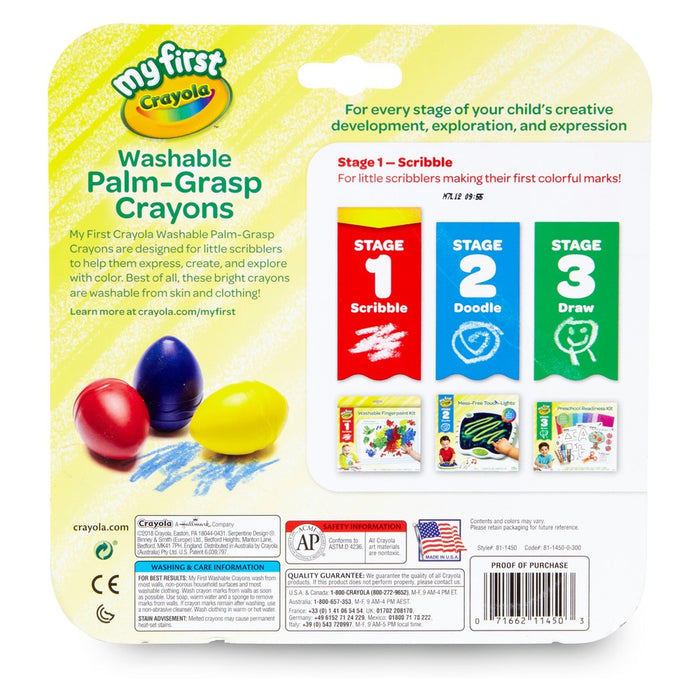 Crayola 3ct Washable Palm Grasp Crayons Stage 1
