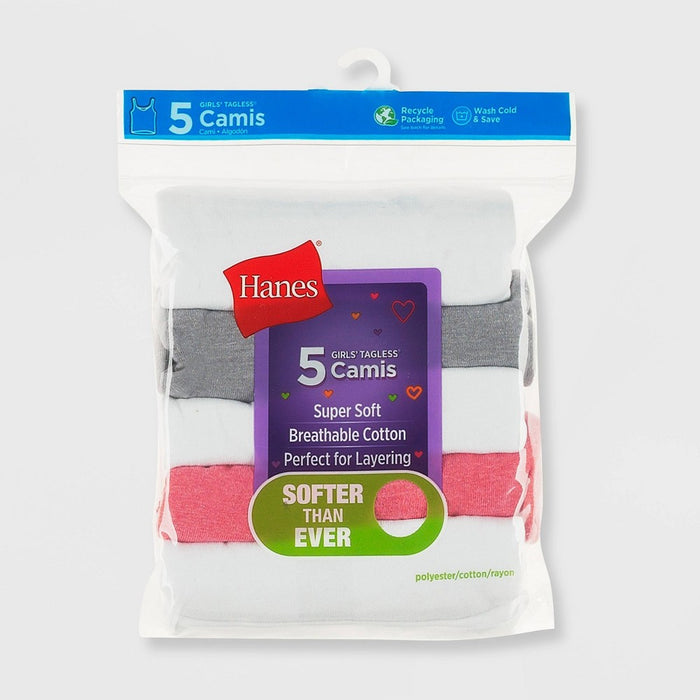 Girls' Hanes 5pk Camisole - White/Gray/Pink M